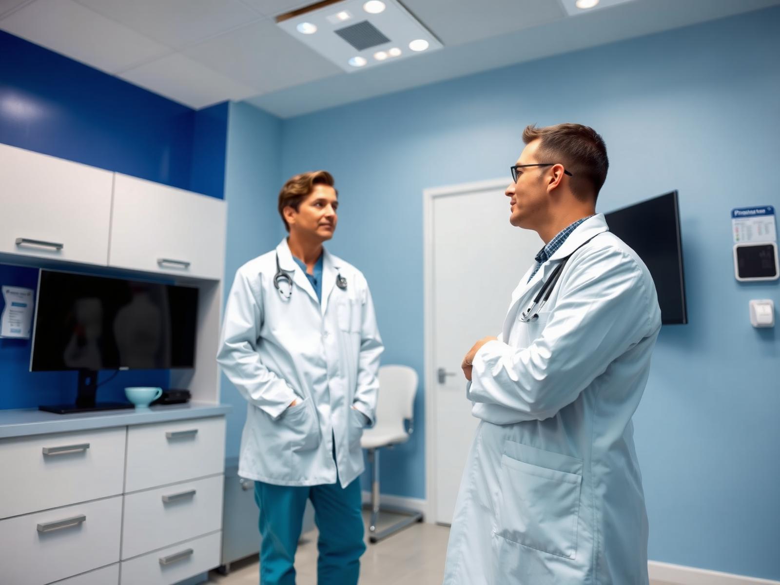 Equipe médica atendendo em clínica de medicina do trabalho